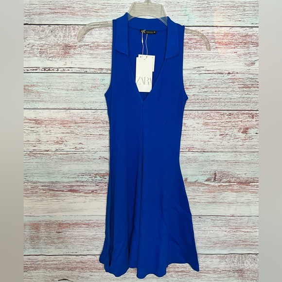 NWT Zara Mini Dress Royal Blue Size Small Stretchy - Picture 2 of 8